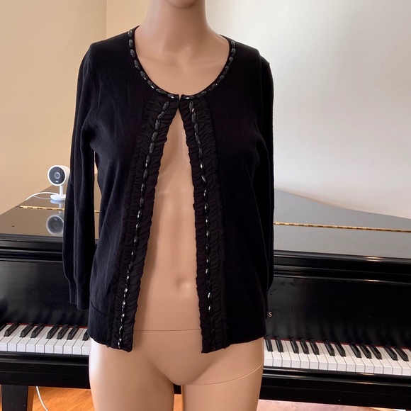 NWT Banana Republic black minimalist cozy classic embellished cardigan/sweater - Picture 2 of 12